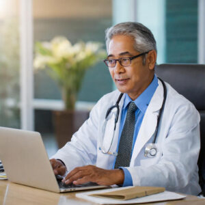 Medical professional writing his book